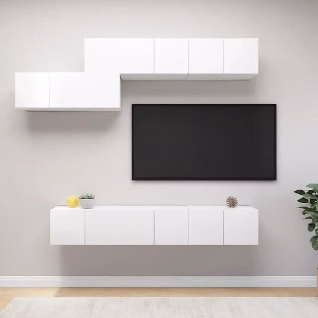 Set Mobili Porta TV 7 pz-Credenza per TV Bianco in Legno Multistrato 967858