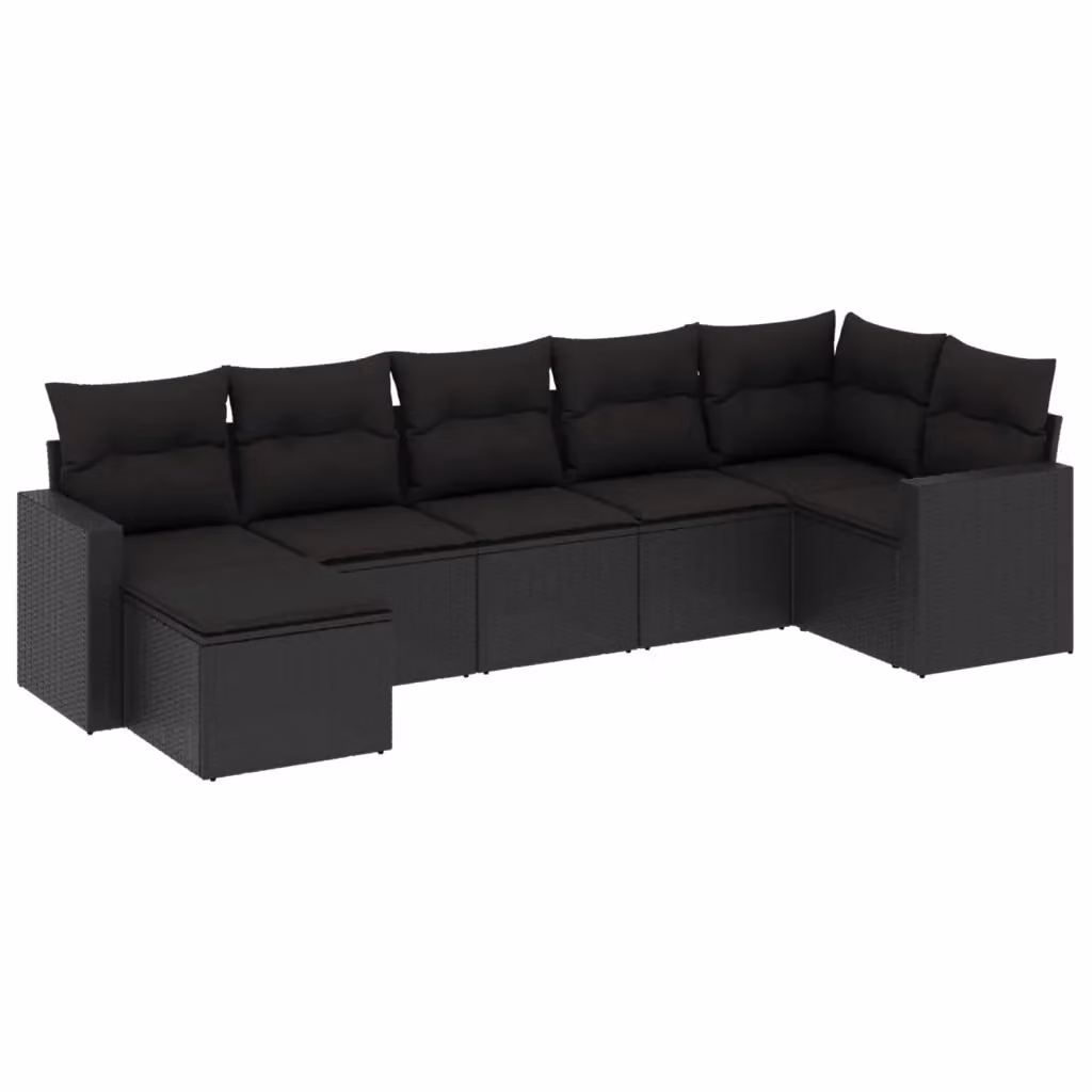 Set Divani da Giardino a L vidaXL in Polyrattan Nero con 7 Cuscini e Ottoman – 2