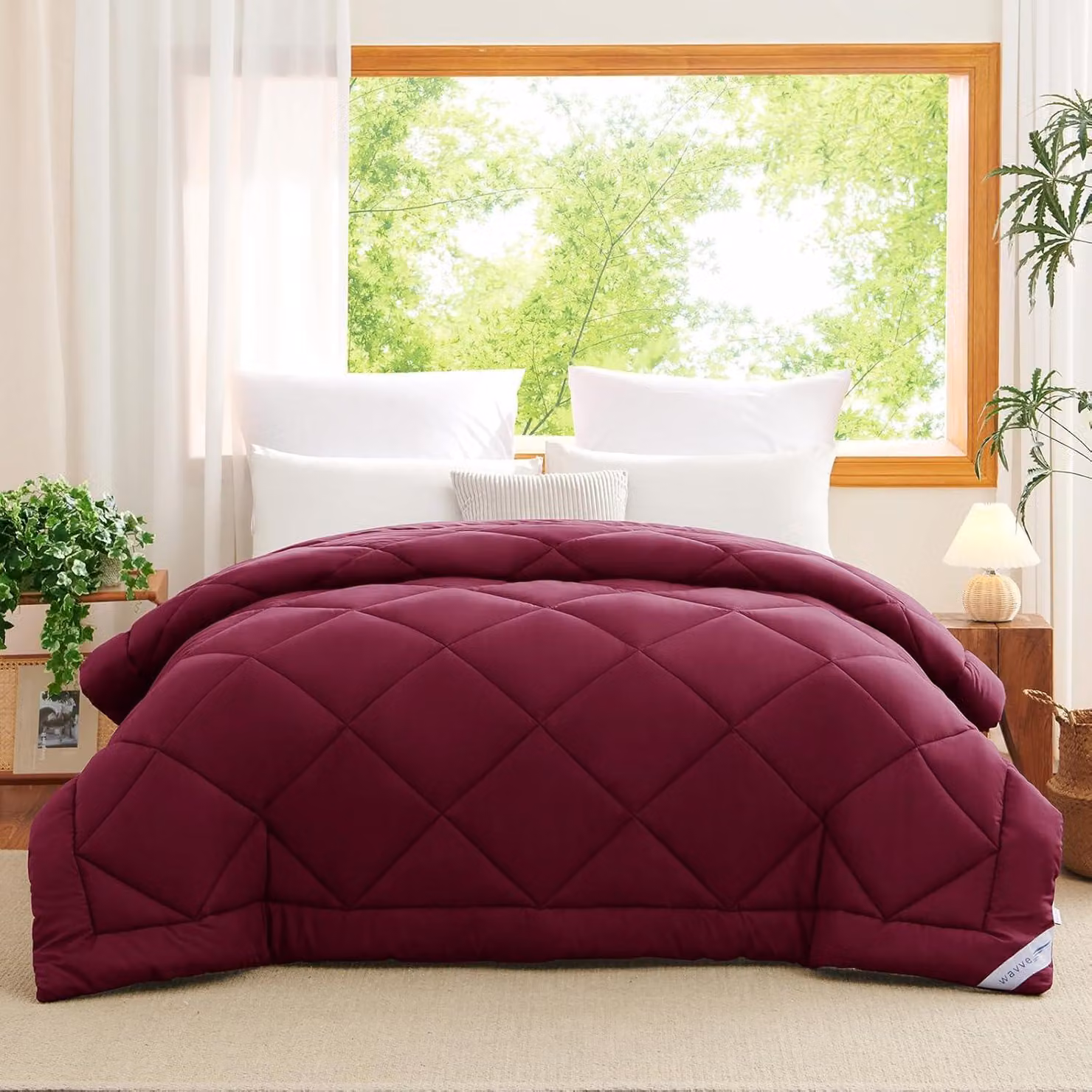 Copertura per letto matrimoniale, 220x240 cm, quattro stagioni, colore bordeaux, in microfibra, ideale per la camera da letto