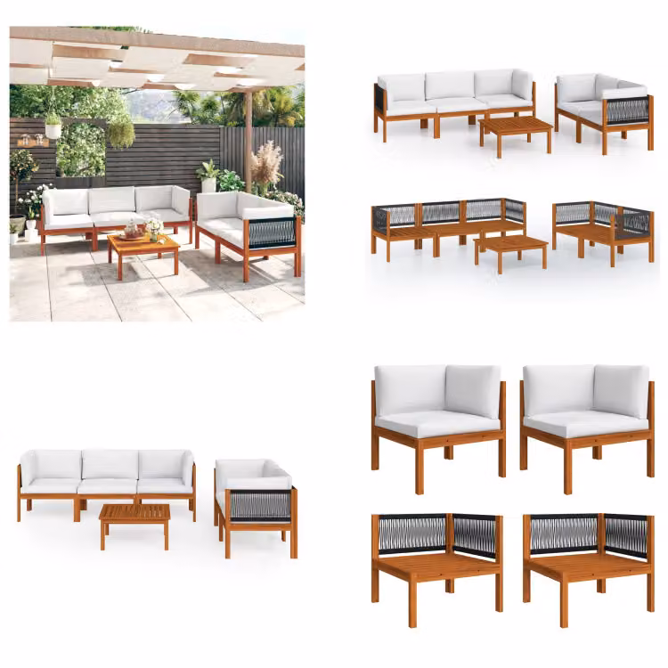vidaXL set salotto da giardino 6 pezzi con cuscini crema bianco legno massiccio acacia - Set mobili da giardino - Set mobili da giardino - Divano da giardino - Divani da giardino
