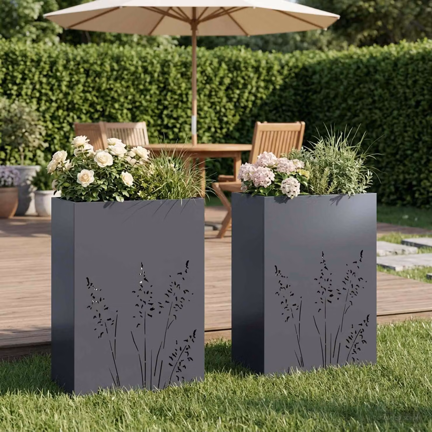 Set di 2 vasi da giardino vidaXL in metallo colore antracite L: 50 cm, P: 30 cm, H: 75 cm