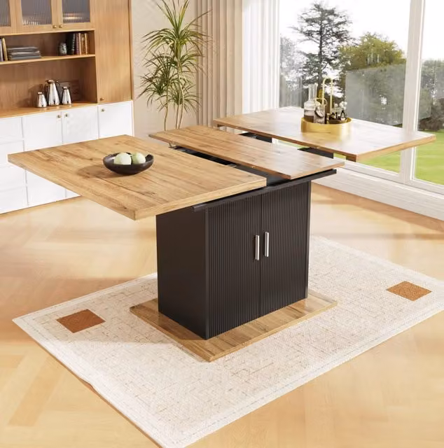 Tavolo da pranzo allungabile in MDF 110-140x70x76 cm con spazio contenitivo, colore naturale e nero