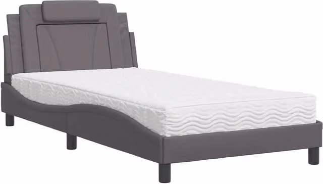Letto singolo | Letto per adulti | Letto Viana con Materasso Grigio 100x200 cm in Similpelle