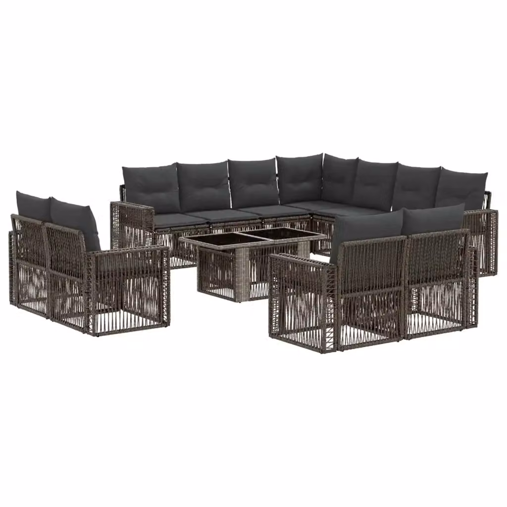 Set Divano da Giardino vidaXL a Forma a U in Polyrattan Grigio e Antracite con Cuscini e Tavolino – 2