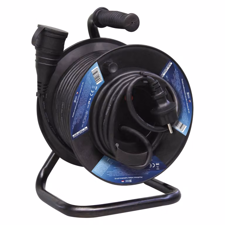 EMOS Cavo di prolunga per esterni su tamburo 25 m / 1 presa / nero / gomma / 230 V / 1,5 mm2, P08125