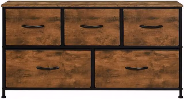 Cassettiera - con 5 cassetti e vano superiore - per ingresso - in tessuto MDF e metallo - vintage - 100x30x54 cm
