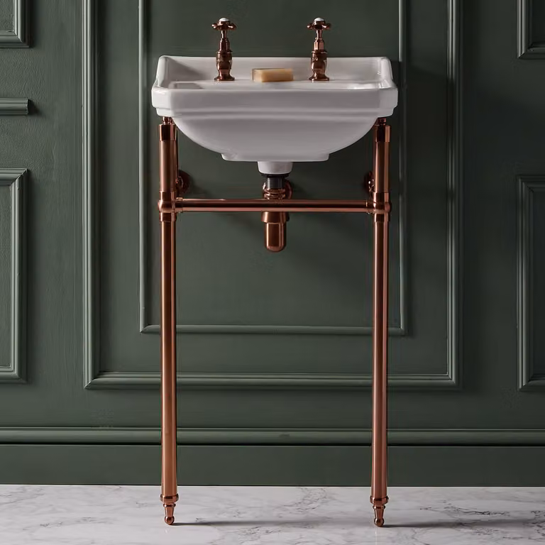 Consolle con Lavabo e Struttura Tradizionale 500mm in Rame Satinato - 2 Fori per Rubinetteria - Richmond