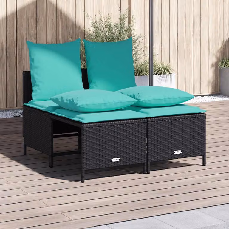 Set Divani da Giardino vidaXL 4 pz in Polyrattan con Cuscini Turchese e Nero, Design Moderno a L con Struttura in Acciaio Verniciato a Polvere e Tessuto Resistente ai Raggi UV