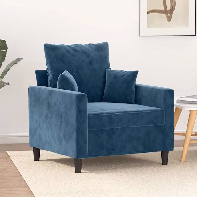 Poltrona moderna in velluto blu vidaXL con struttura in metallo e braccioli – 1