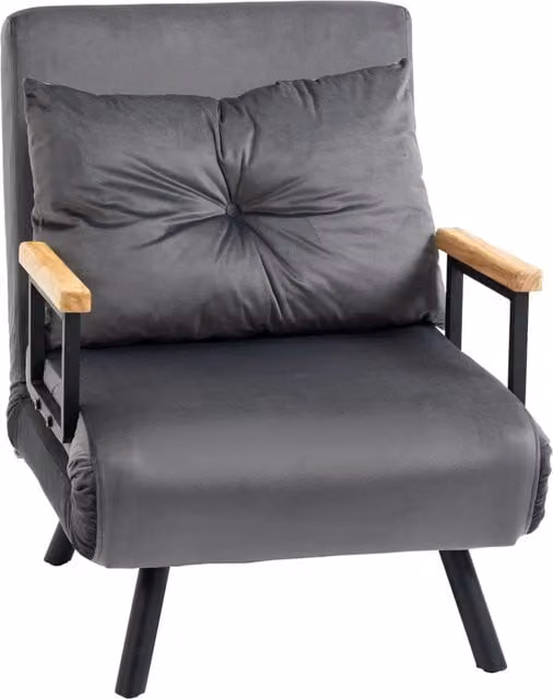 Poltrona Letto Singolo Trasformabile GIORDANOSHOP in Velluto Grigio con Braccioli L: 63 cm, P: 73 cm, H: 81 cm – 1