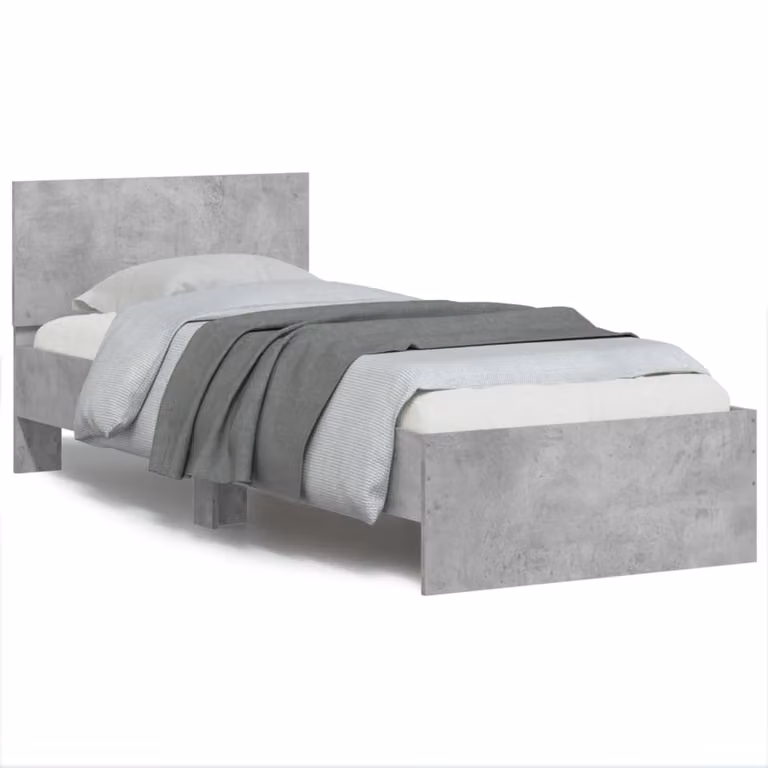 Letto con testiera e illuminazione LED con porta di ricarica USB vidaXL, Grigio, L 90 x P 200 cm