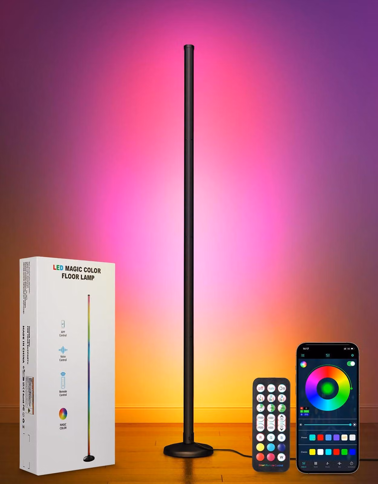 Lampada da terra a LED, luce RGB+CW, dimmerabile, 145 cm, 2000 lumen, con telecomando