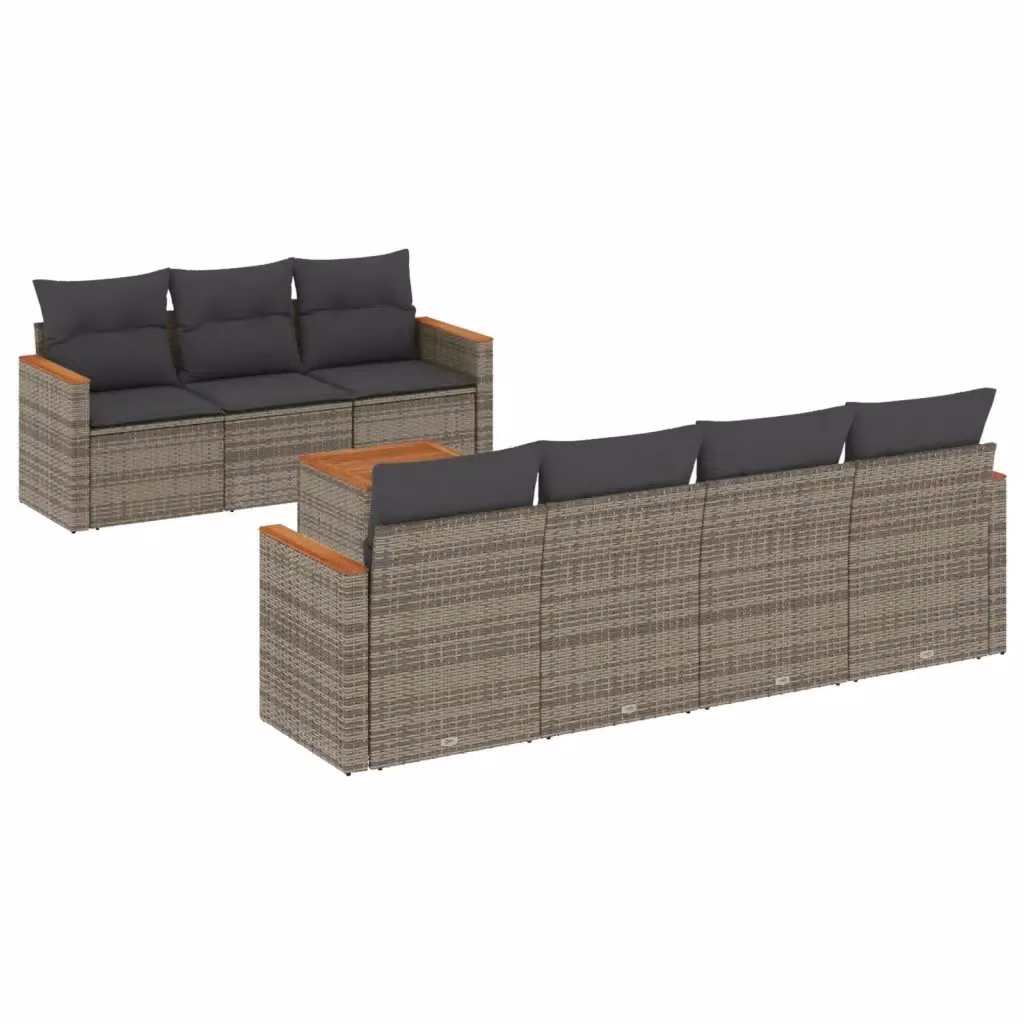 vidaXL Set Divano da Giardino 8 pz in Polyrattan Grigio con Cuscini e Tavolino da Caffè – 2