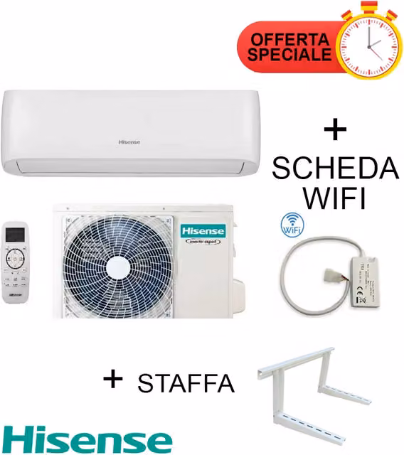 Climatizzatore Hisense 18000 Btu + Staffa + SCHEDA WIFI W4GX Inverter Serie EASY SMART R-32 Wi-Fi Optional