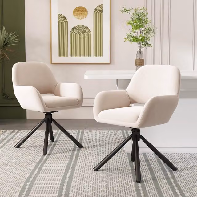 Sedie da Pranzo Girevoli con Braccioli ¨C MINIMAL ¨C Set 2 Pezzi, Velluto Beige, Moderne