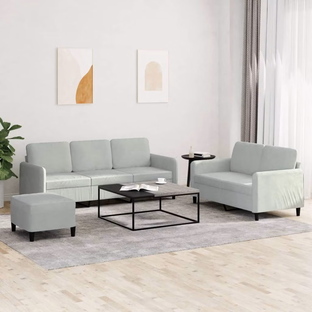 Maison Exclusive - Set divano 3 pezzi in velluto grigio chiaro