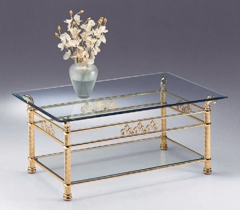 Tavolino in ottone di Casa Padrino 120 x 70 x H. 50 cm - Tavolino rettangolare in ottone con piano in vetro - Mobili per il soggiorno - Qualità lusso - Italy