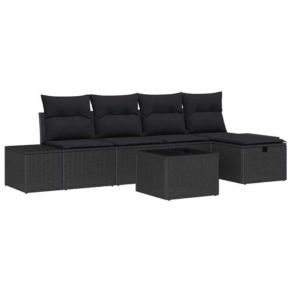 Set di divani da giardino vidaXL in rattan nero con cuscini e tavolino da esterno – 2