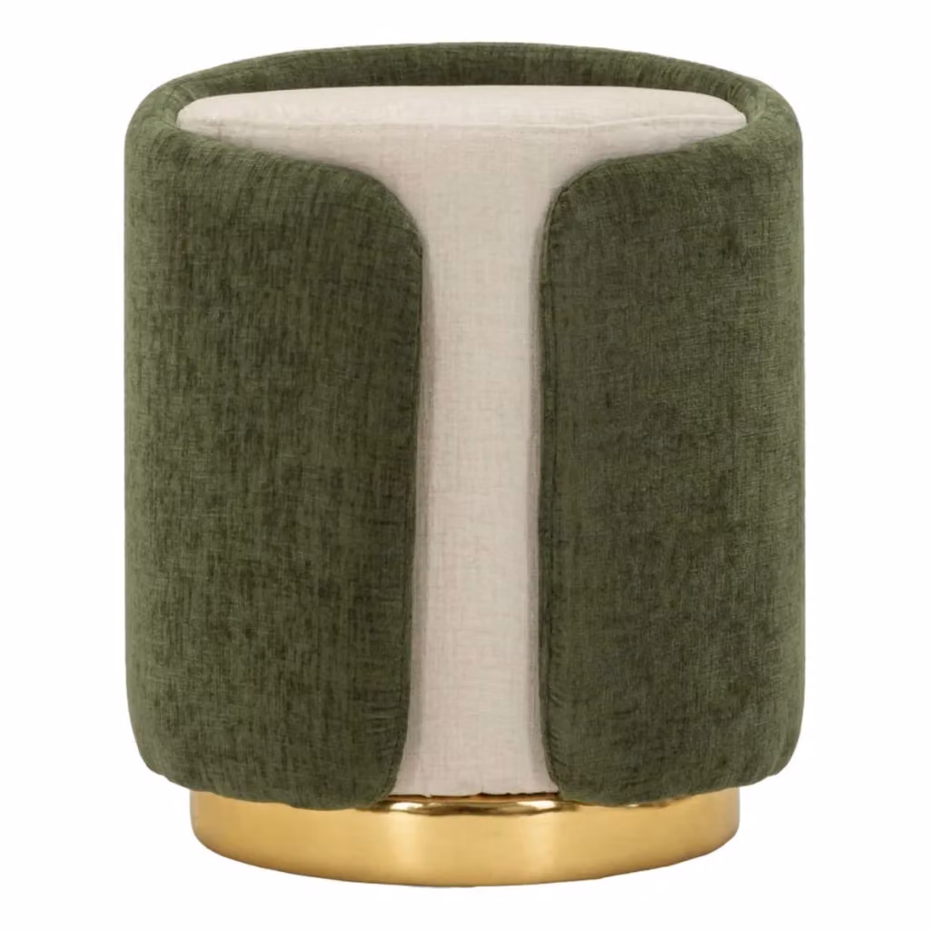 Pouf cilindrico bicolore verde e beige con base dorata lucida KENDRA HOME L/P/H: 40 x 40 x 50 cm – 2