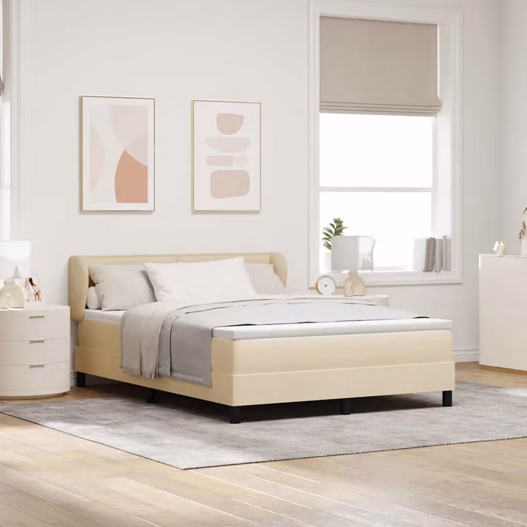 Letto a molle con testiera vidaXL in tessuto beige L 160 x P 200 cm