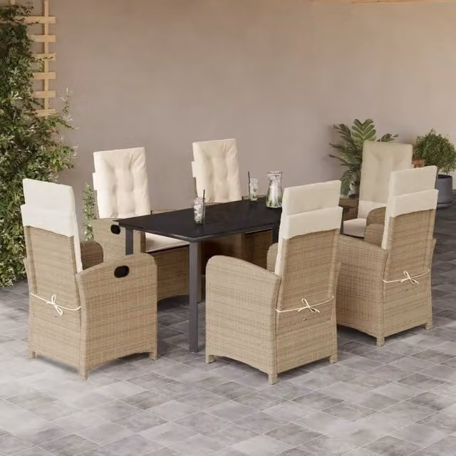 Set da Pranzo da Giardino 7 pz con Cuscini Beige in Polyrattan 3212385
