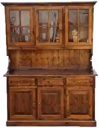 Credenza KIVIO in legno di pino massiccio marrone con ante in vetro e stile rustico per la tua sala da pranzo L: 147 cm, P: 42 cm, H: 195 cm