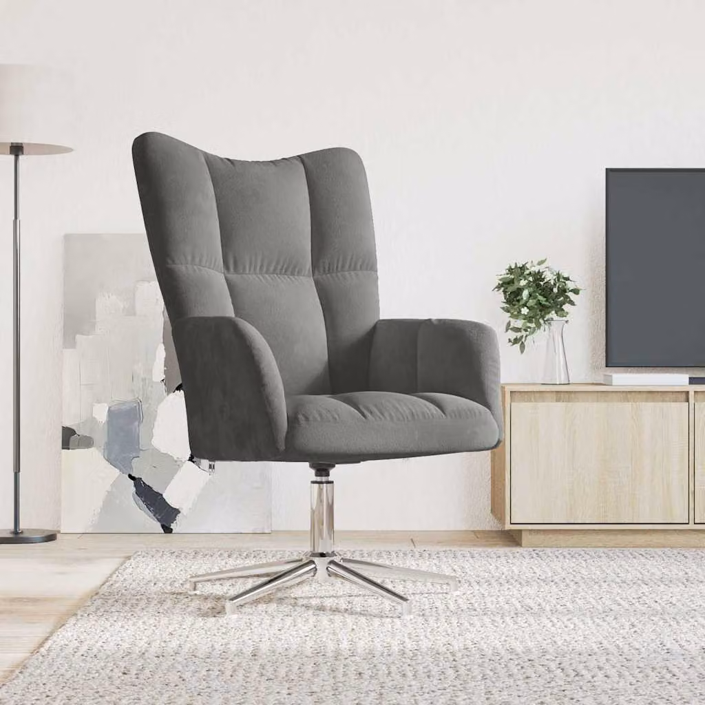 Sedia Relax vidaXL in Velluto Grigio con Braccioli e Struttura Girevole a 360 Gradi