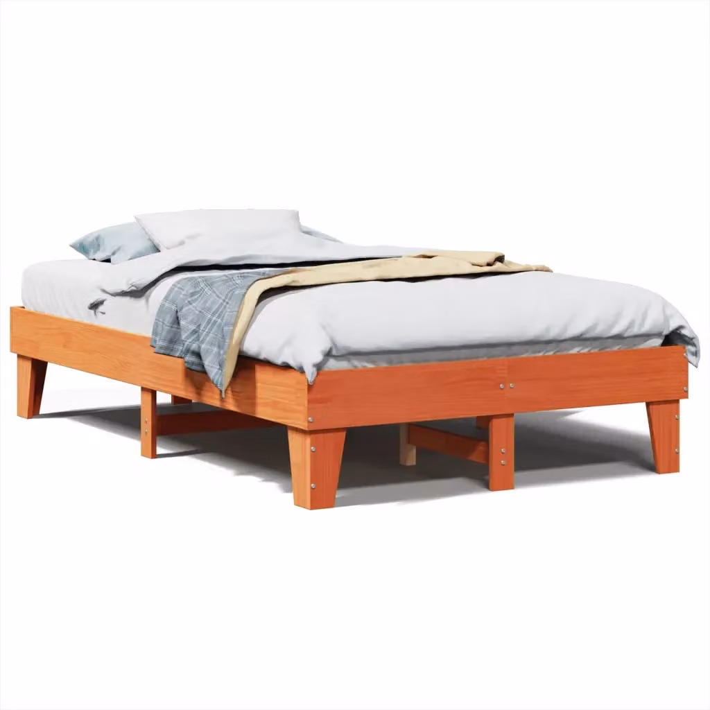 Letto in legno di pino massello vidaXL color marrone cera con doghe piatte fisse L/P/H: 120 x 200 x 36 cm – 2