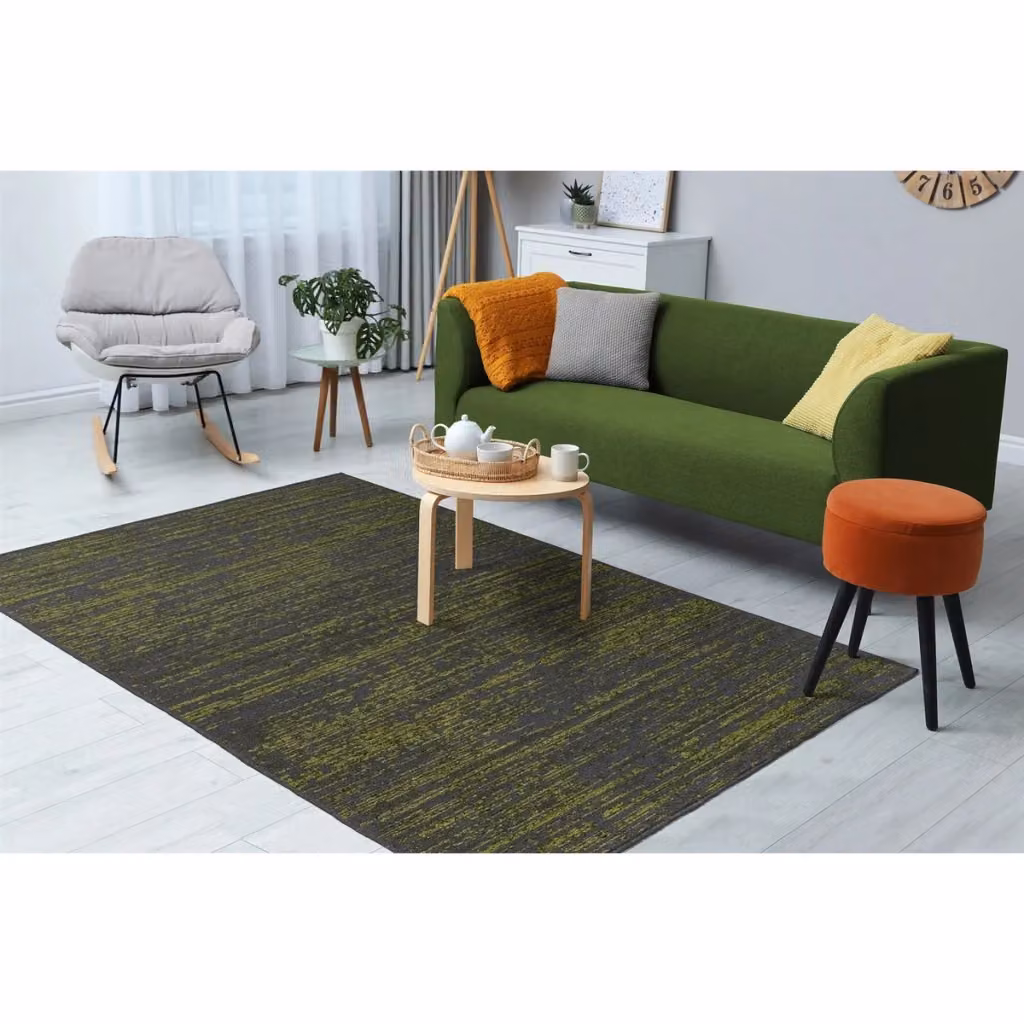 Tappeto moderno Kalevi 100 KENDRA HOME in ciniglia verde e grigio a trama piatta, L: 230 cm, P: 160 cm – 2