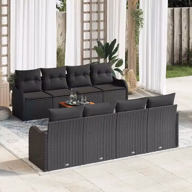 Set Divano da Giardino 9 pz Nero polyrattan 3347429