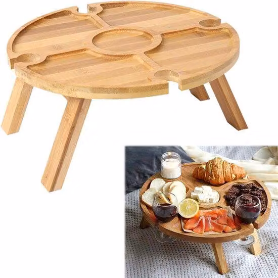 Tavolo da giardino per 4 bicchieri, ideale per l'esterno e per i picnic, tavolo in legno multifunzionale con spazio per frutta e snack