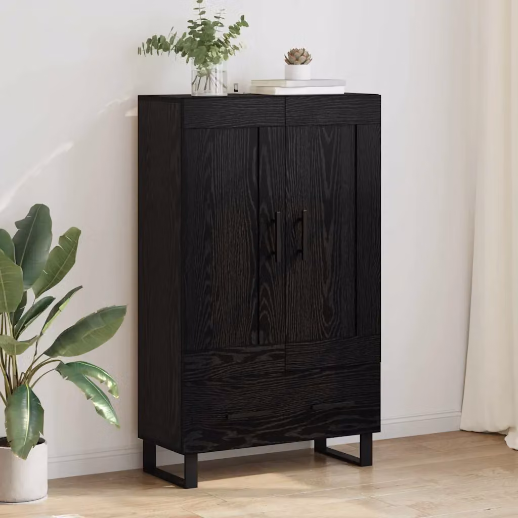 Credenza moderna vidaXL in legno ingegnerizzato e metallo, colore nero, L: 69,5 cm, P: 31 cm, H: 115 cm