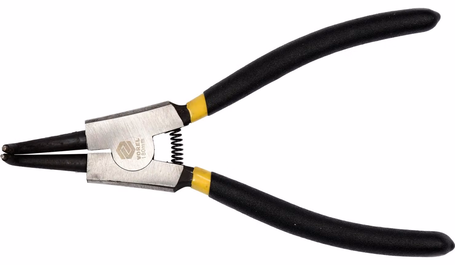 Pinza a becchi curvi per anelli di sicurezza, lunghezza 180 mm, cromata