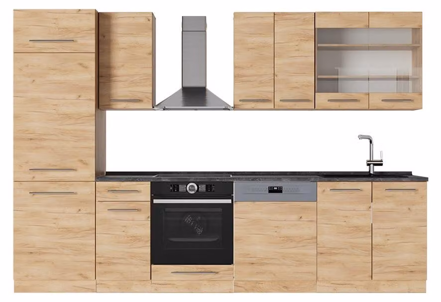 Cucina componibile Vicco Fame-Line Rovere dorato 300 cm , PL Antracite, Model 57093