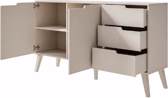 Credenza Con 2 Ante E 3 Cassetti Mobile Madia Contenitore In Melaminico Design Scandinavo Moderno Per Soggiorno Salotto E Zona Living 160 X 40 X 80 Cm Cashmere