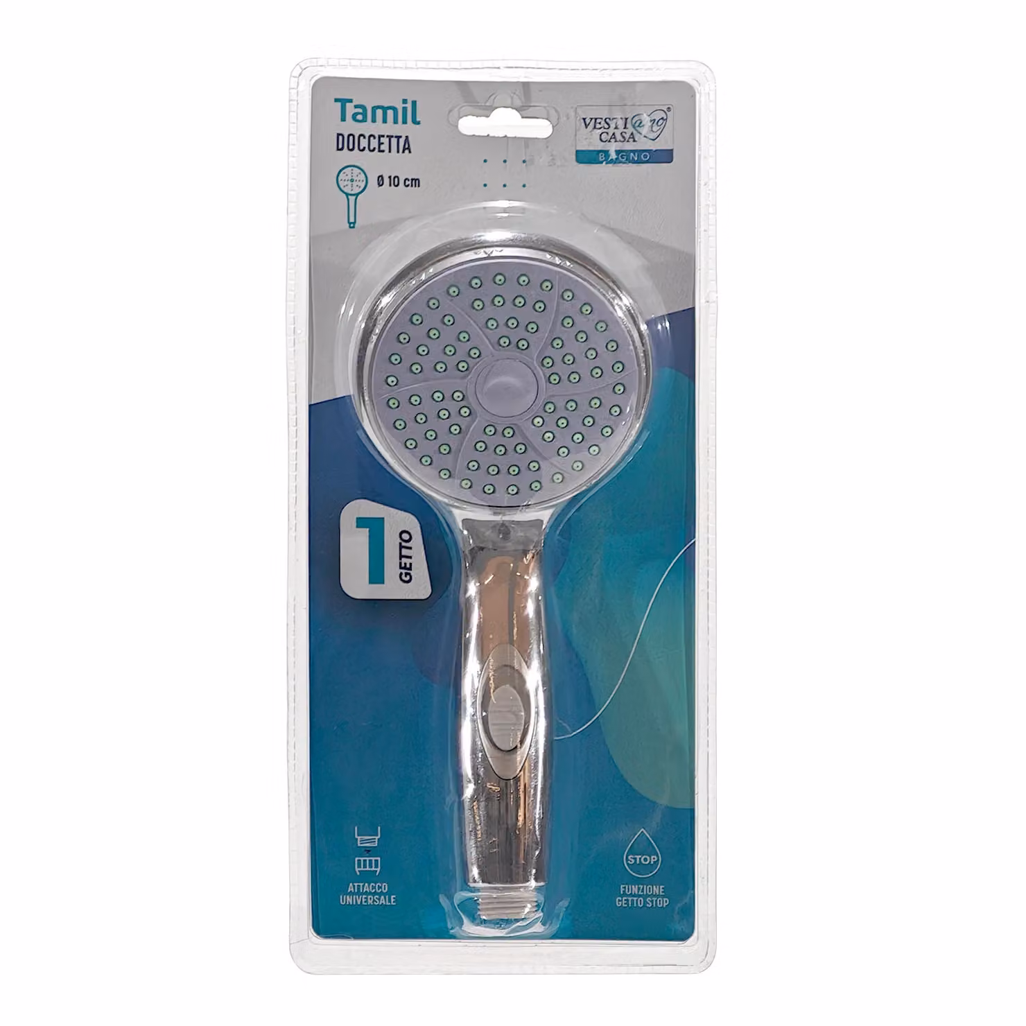 Doccetta Tamil VESTIAMO CASA con 1 Getto e Attacco Universale, Colore Argento