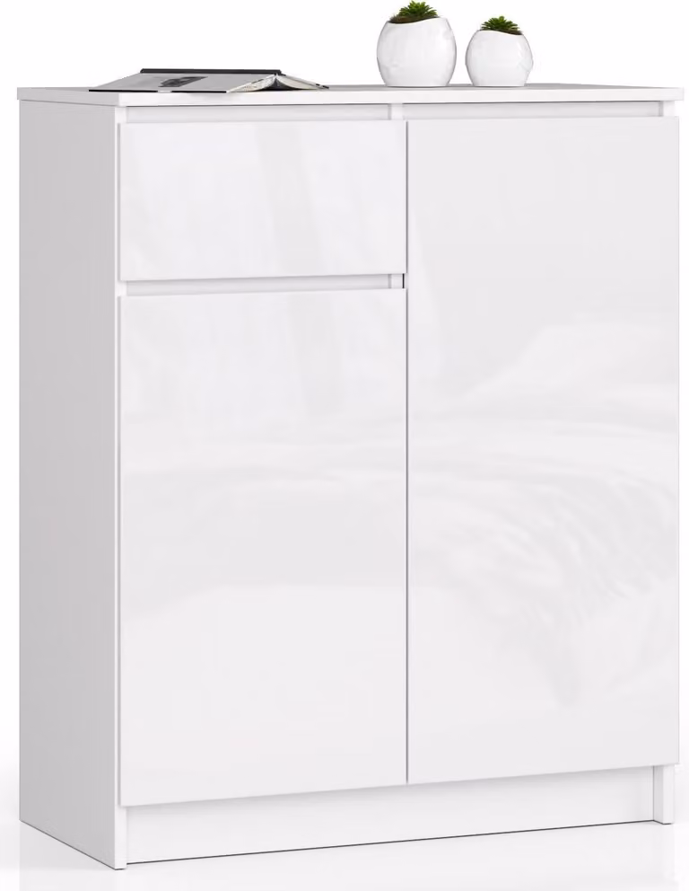 Akord Comò 2 Ante 1 Cassetto Bianco Lucido 80X40X99 Cm