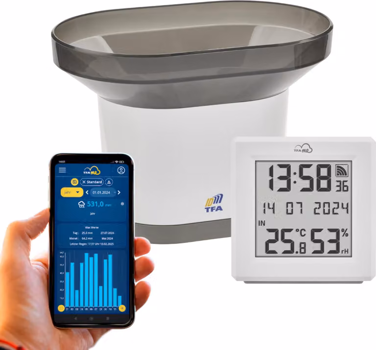 TFA 35.8111.02 TFA.me Starter Set Gateway con pluviometro Modulo di trasmissione Portale online per PC/smartphone/tablet Controllo climatico: senza batterie