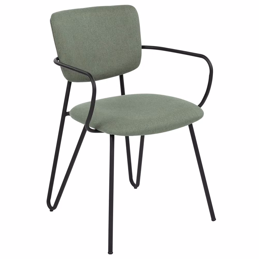 Set di 2 sedie da pranzo BELIANI moderne con schienale curvo, rivestimento in tessuto verde scuro e gambe in metallo nero – 2