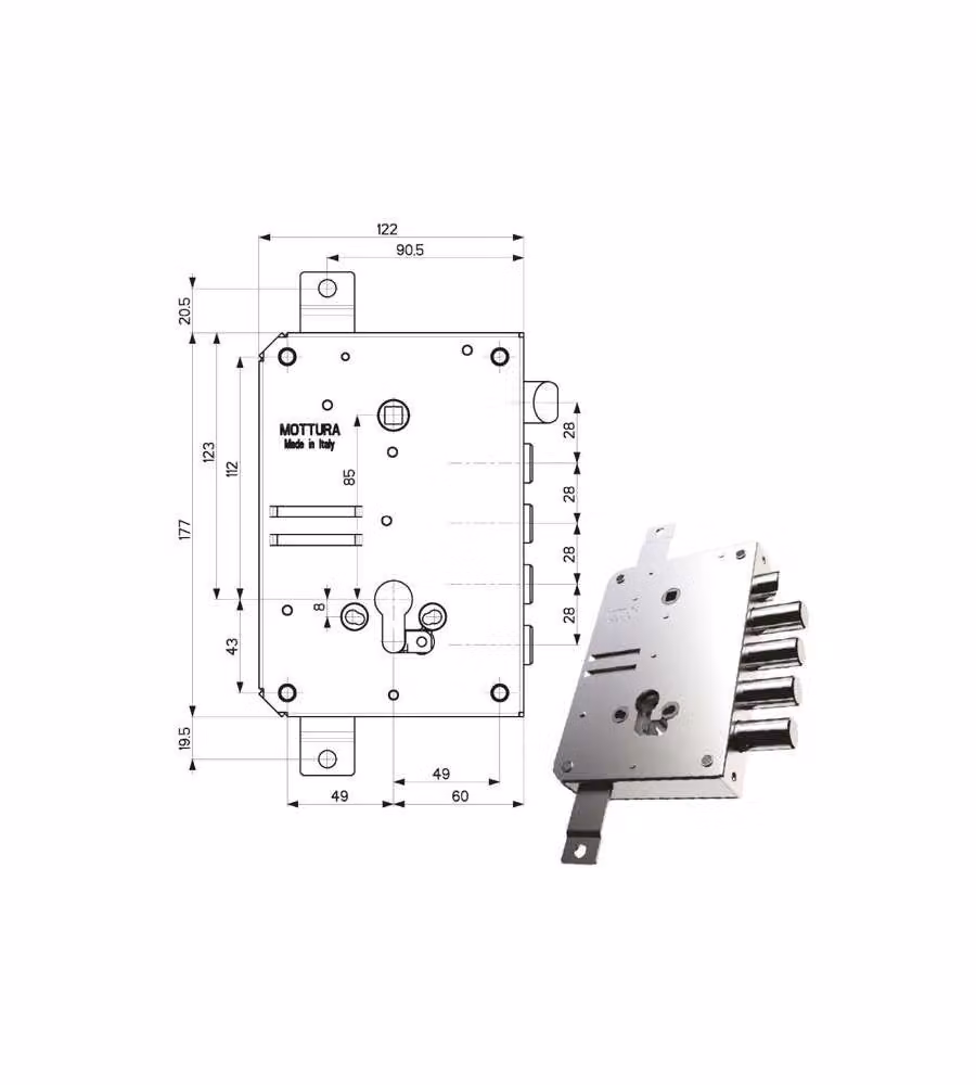Serratura Sicura Triplice 89B51 Mottura