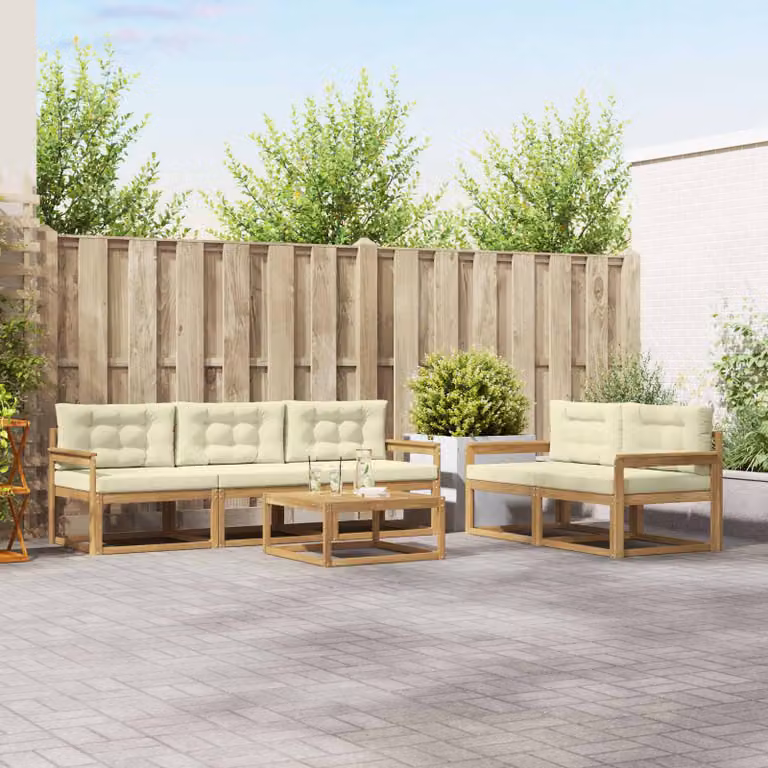 vidaXL Set di divani da esterno 6 pezzi in legno di acacia con cuscini Bianco e Beige
