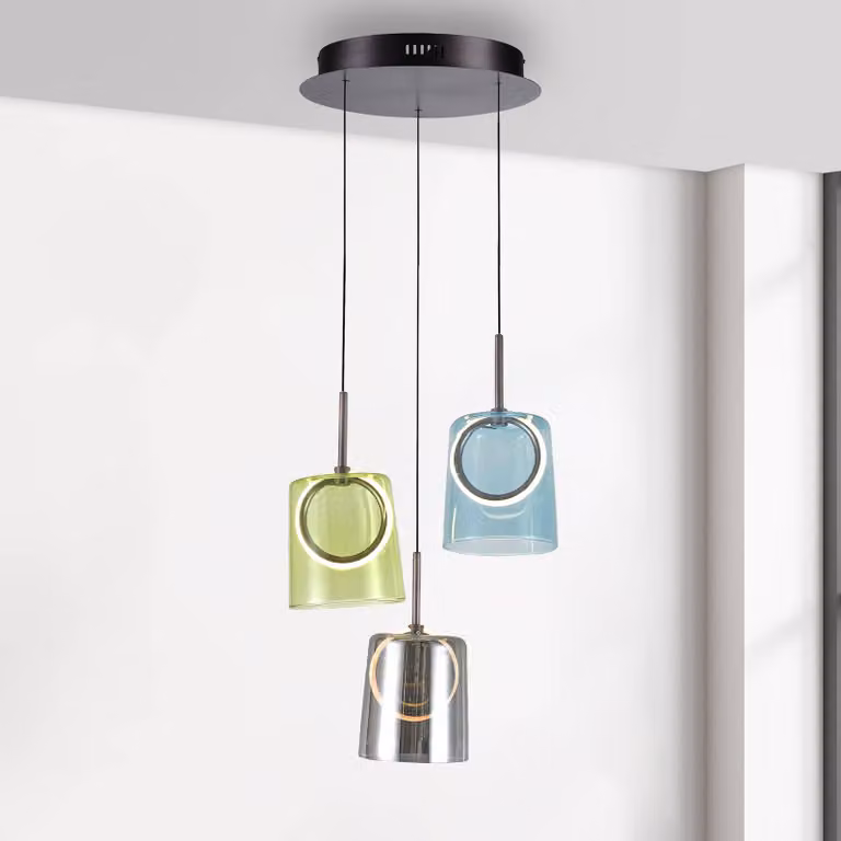 Paul Neuhaus Lampada a sospensione in vetro Zula, dimmerabile, Multicolore, Soggiorno / Sala da pranzo, Vetro, Moderno, Lampada a sospensione
