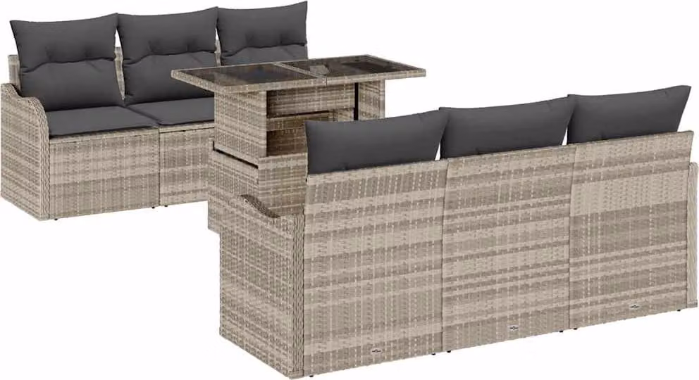Set Divano da Giardino 7 pcs Grigio chiaro Poly Rattan