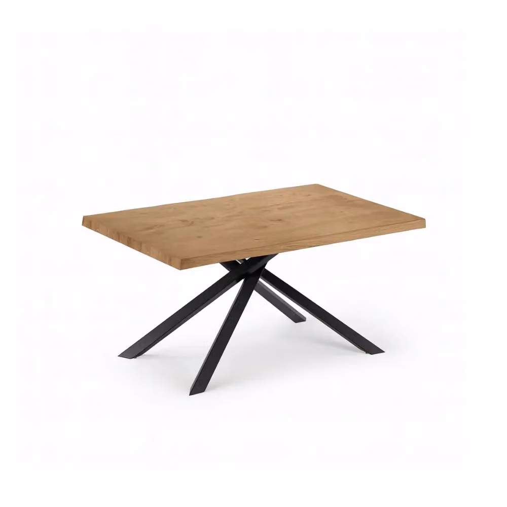 Tavolo da pranzo fisso Blake Duzzle in legno impiallacciato rovere naturale e metallo, L: 160 cm, P: 90 cm, colore marrone e nero – 2