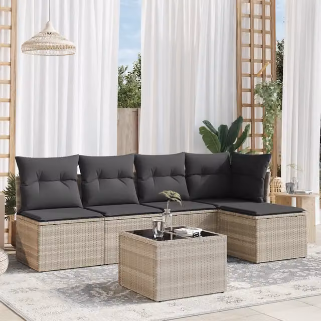 Set Divano da Giardino 6pz con Cuscini Grigio Chiaro Polyrattan 3249371