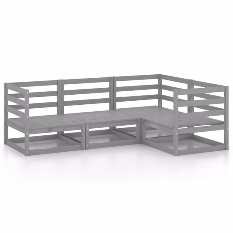 Set Divani da Giardino 4 pz Grigio in Legno Massello di Pino