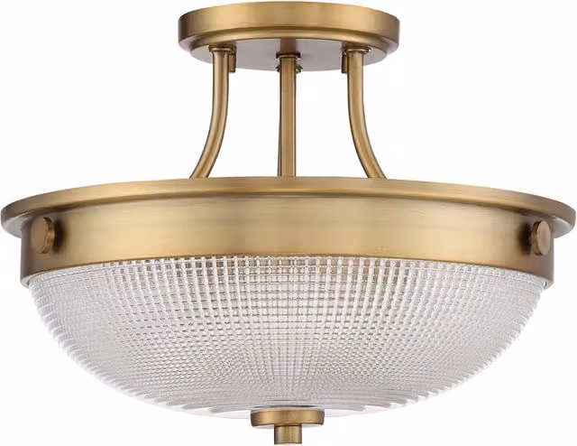 Lampada A Soffitto Contemporanea Mantle Vetro Ottone Anticato 2 Luci E27