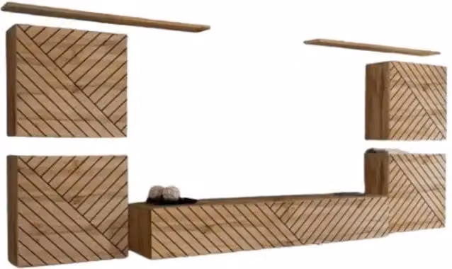 Set mobile soggiorno SWITCH IV Meublorama in Rovere Wotan con finiture fresate e design moderno, colore marrone – 1