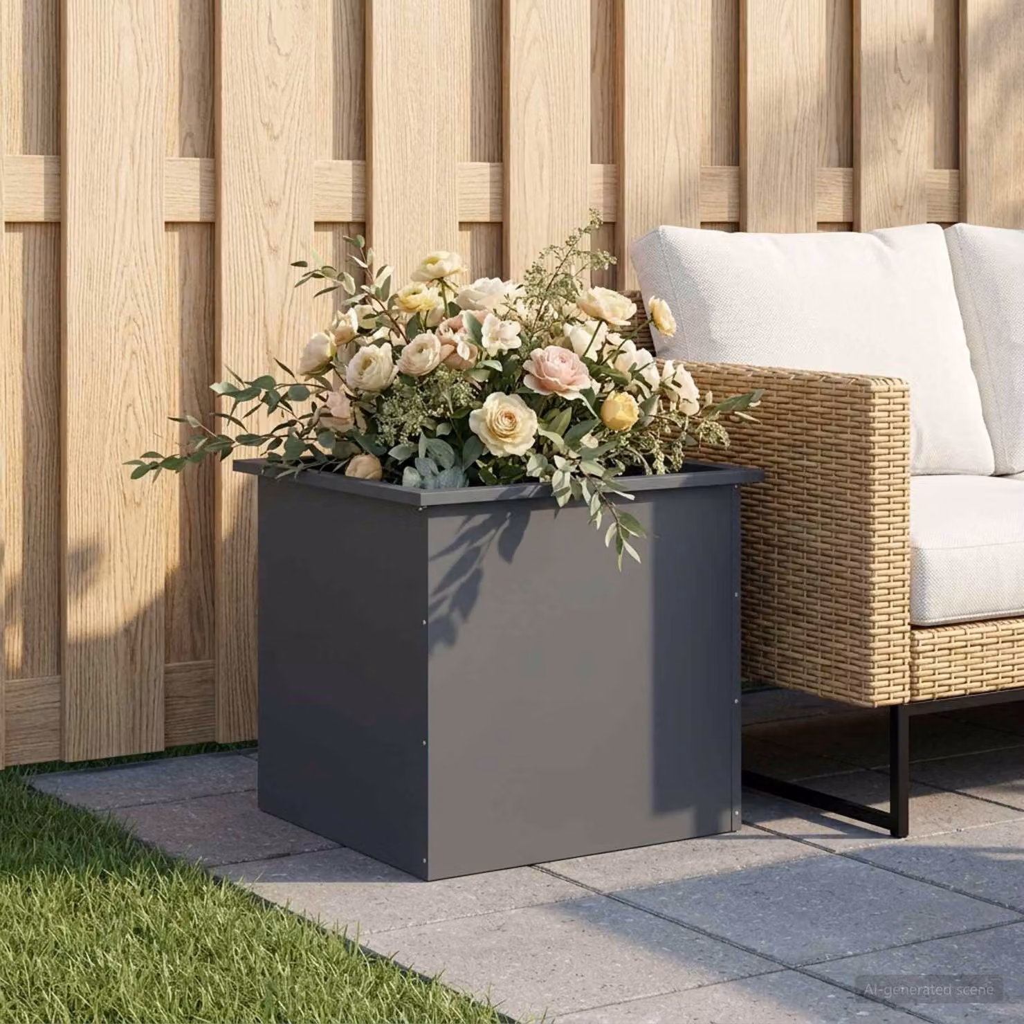 vidaXL Fioriera da giardino con LED Antracite 50 x 60 x 48 cm Acciaio
