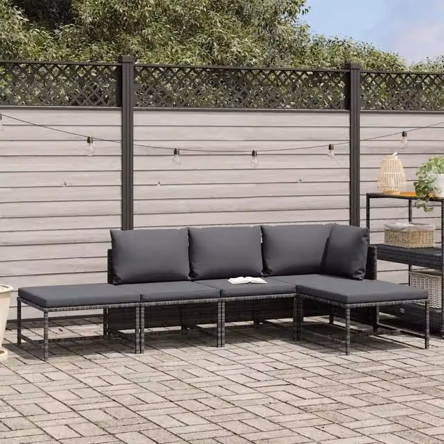 Set Divani da Giardino 5 pz | Set Salotto da Giardino con Cuscini in Polyrattan Grigio